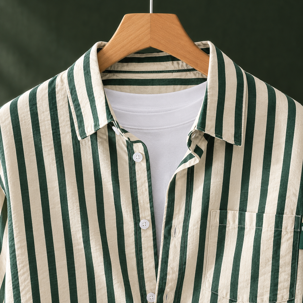 Relaxed Vertical Stripe Button Up Shirt