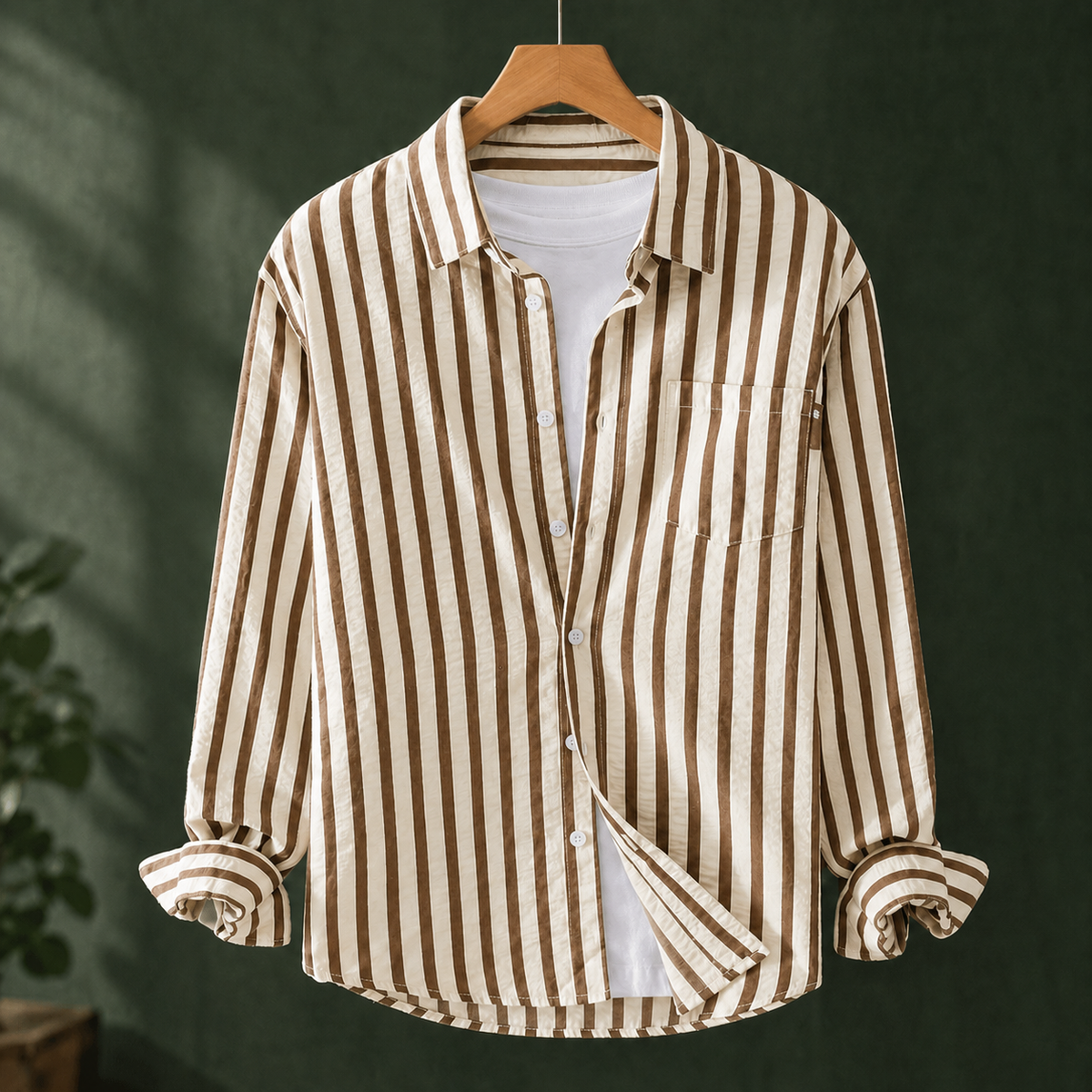 Relaxed Vertical Stripe Button Up Shirt