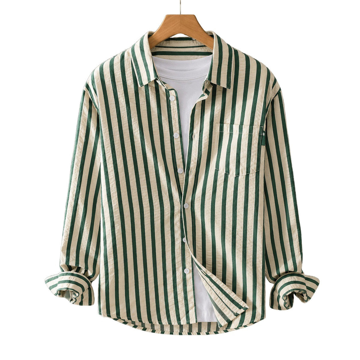 Relaxed Vertical Stripe Button Up Shirt