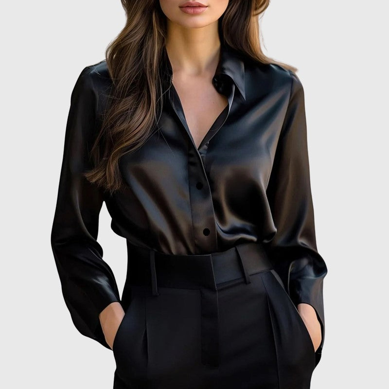 Satin Long Sleeve Button Down Blouse