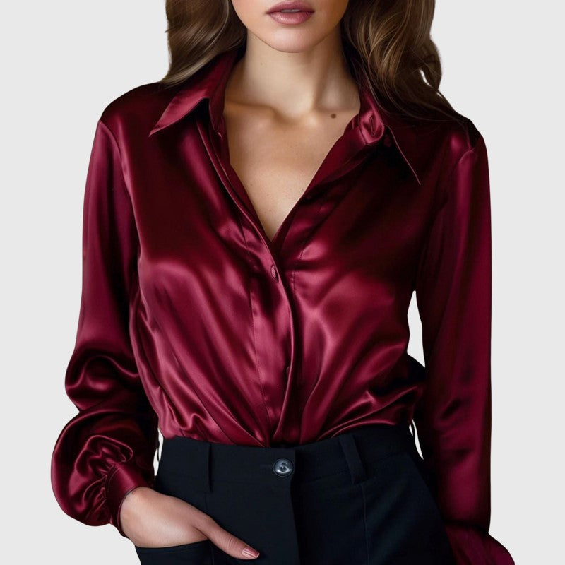 Satin Long Sleeve Button Down Blouse