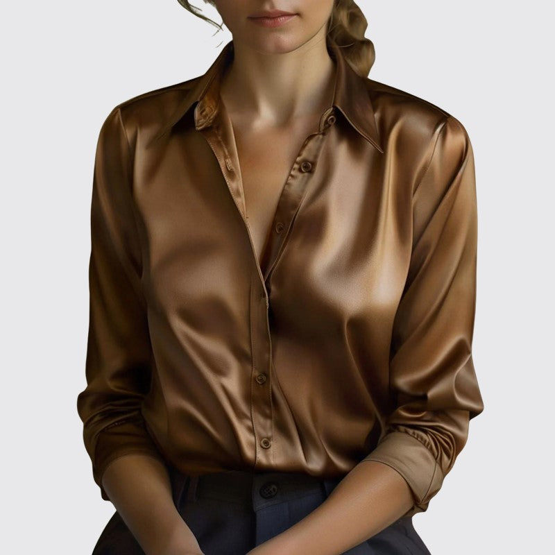 Satin Long Sleeve Button Down Blouse