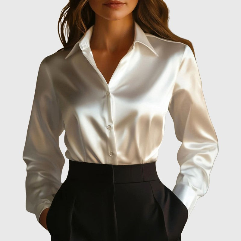 Satin Long Sleeve Button Down Blouse