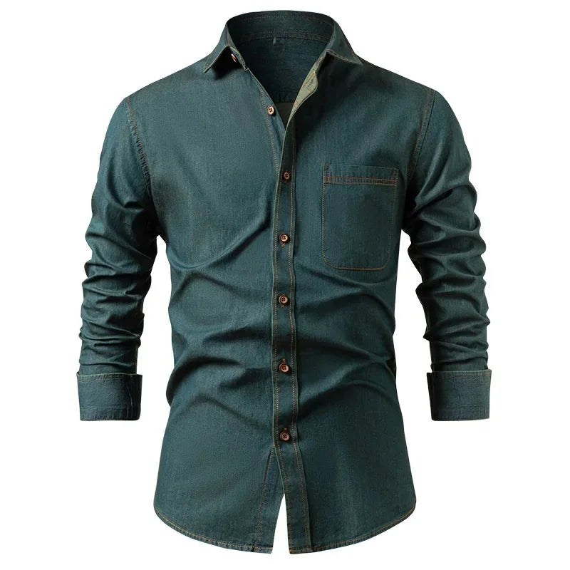 Slim Denim Look Button Up Shirt