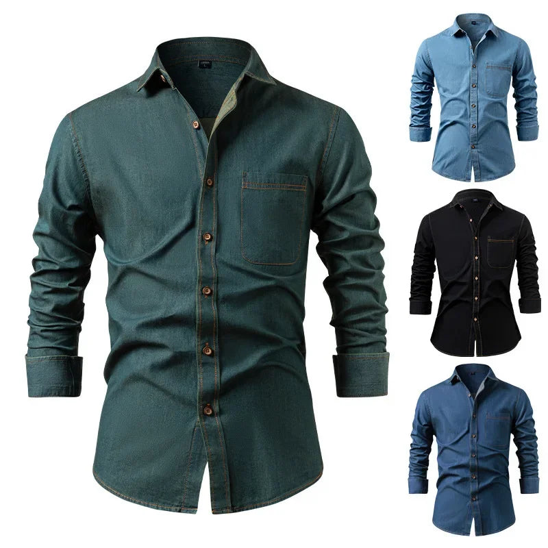 Slim Denim Look Button Up Shirt