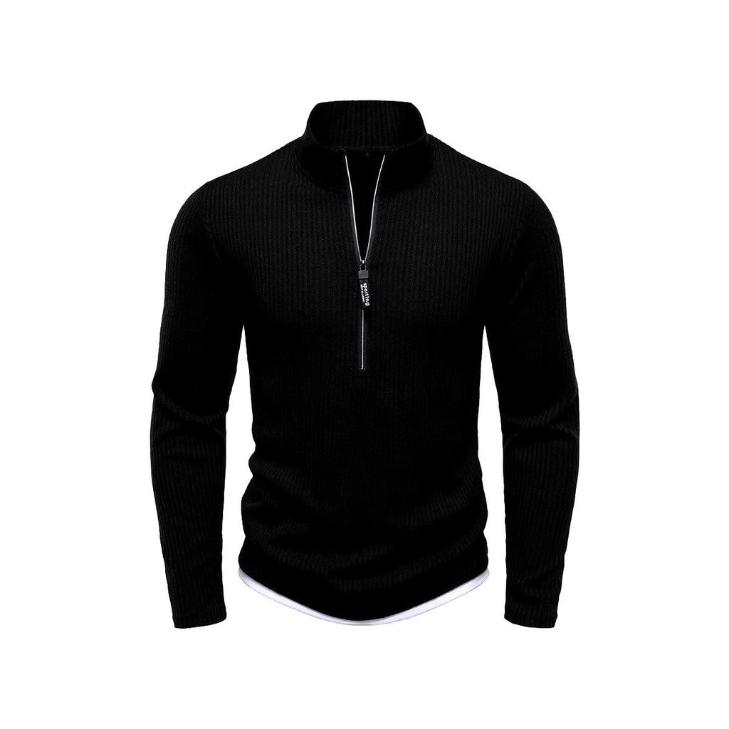 Slim Ribbed Knit Half Zip Sweater