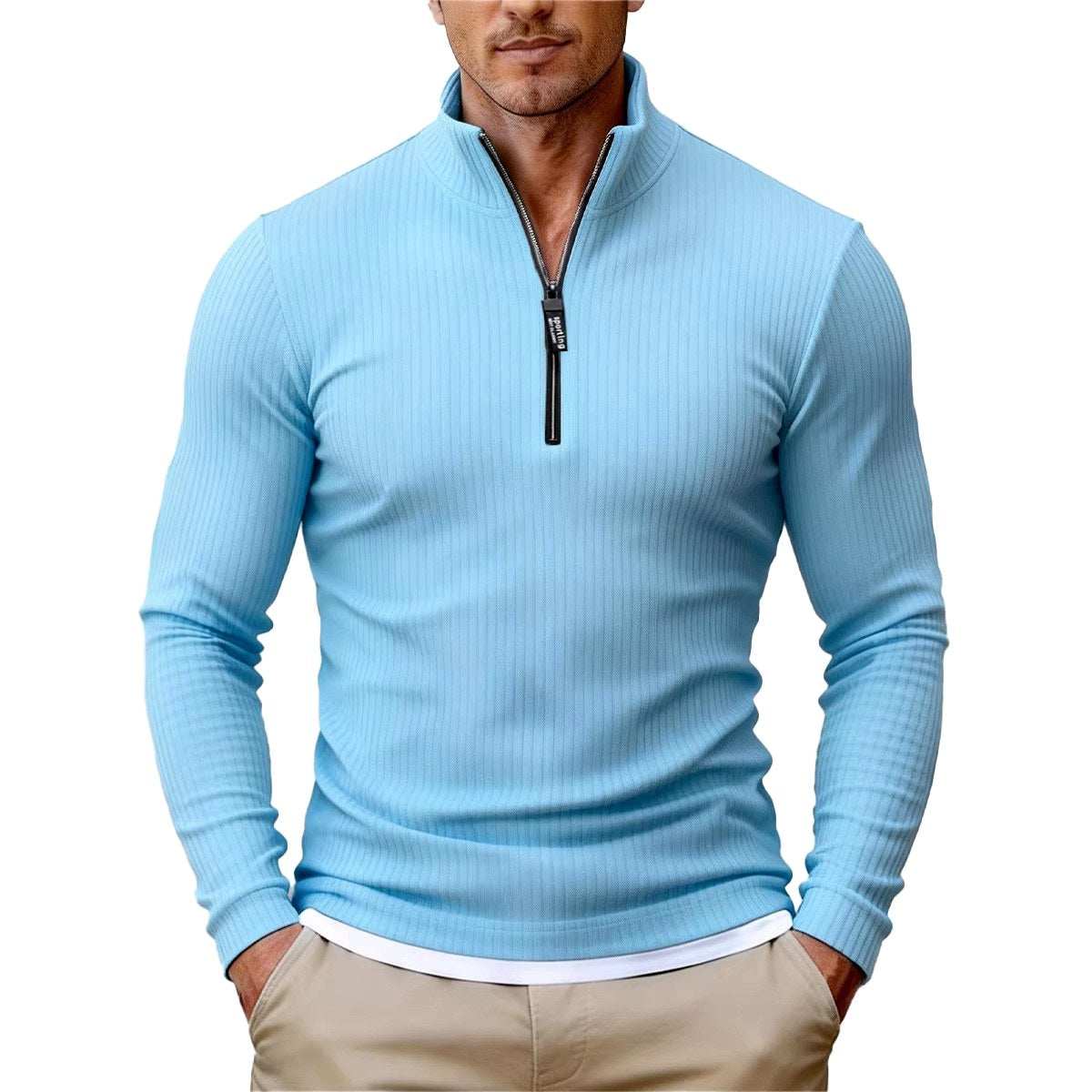 Slim Ribbed Knit Half Zip Sweater