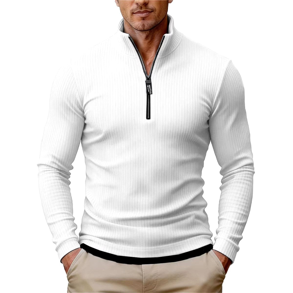 Slim Ribbed Knit Half Zip Sweater
