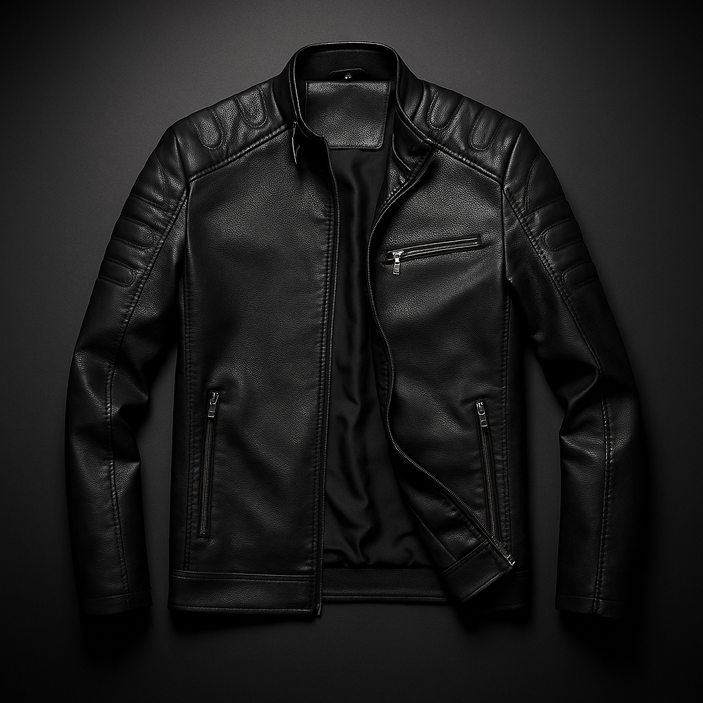 Slim Stand Collar Leather Look Moto Jacket