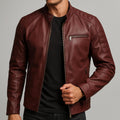 Slim Stand Collar Leather Look Moto Jacket
