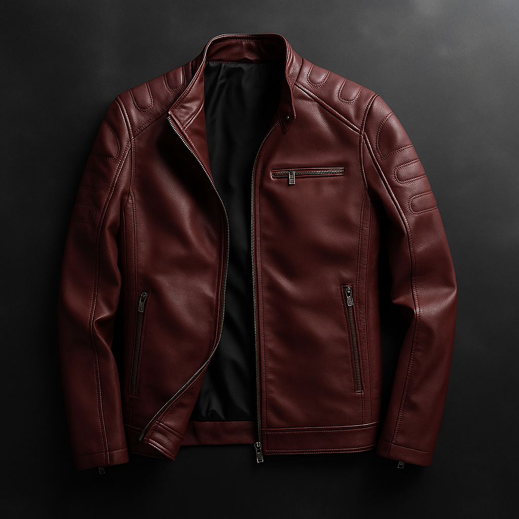 Slim Stand Collar Leather Look Moto Jacket