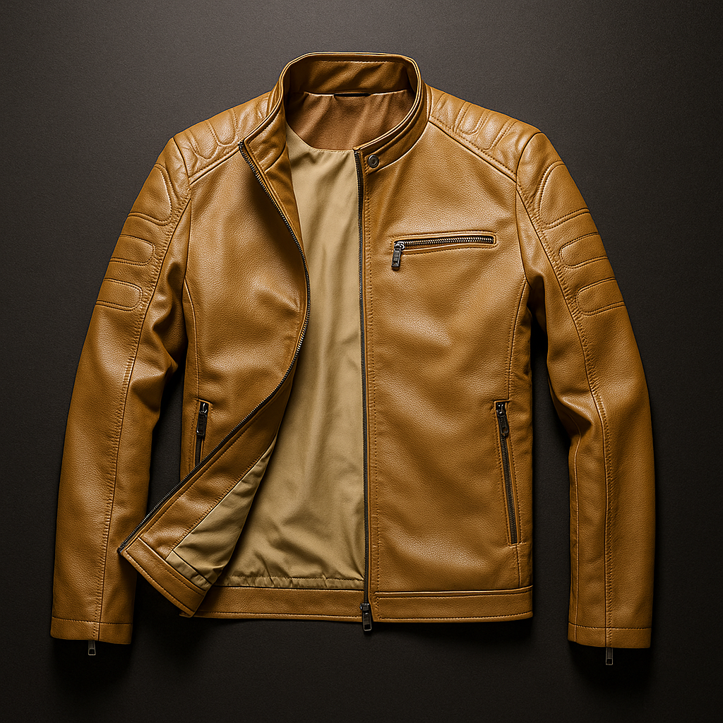 Slim Stand Collar Leather Look Moto Jacket