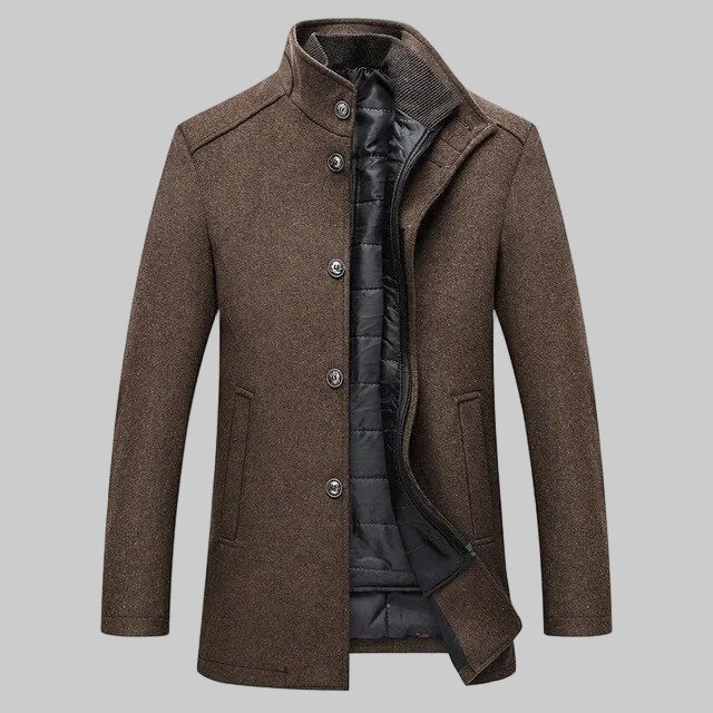 Structured Wool Blend Coat High Collar Inner Bib