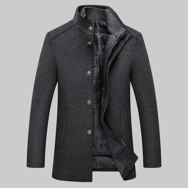 Structured Wool Blend Coat High Collar Inner Bib