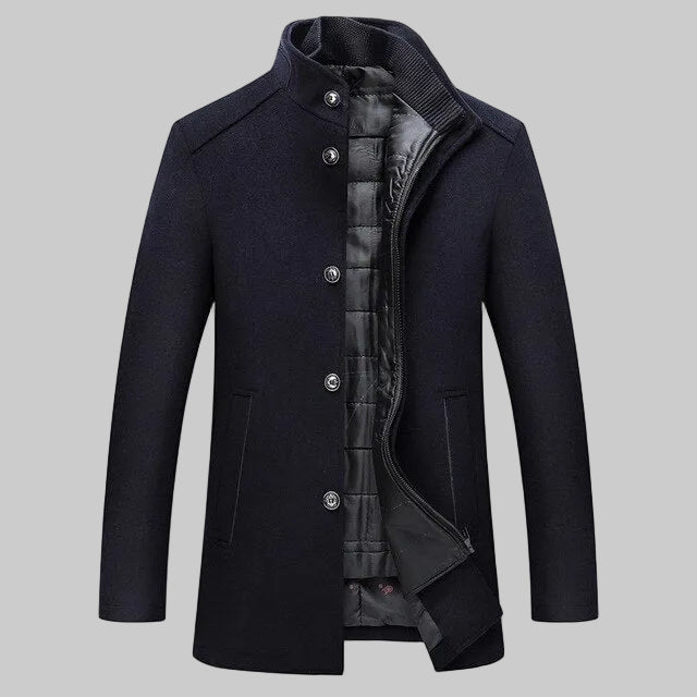 Structured Wool Blend Coat High Collar Inner Bib