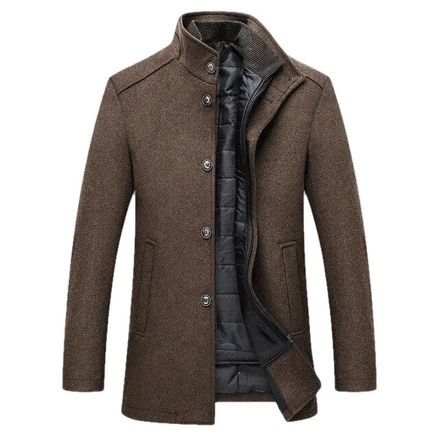Structured Wool Blend Coat High Collar Inner Bib