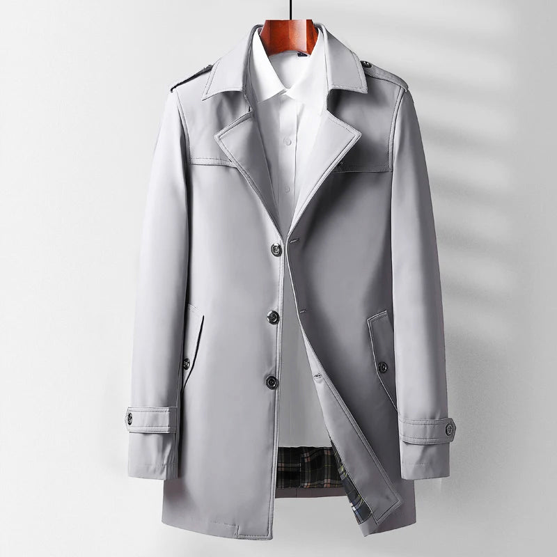 Tailored Single Breasted Trench Coat Notch Lapels