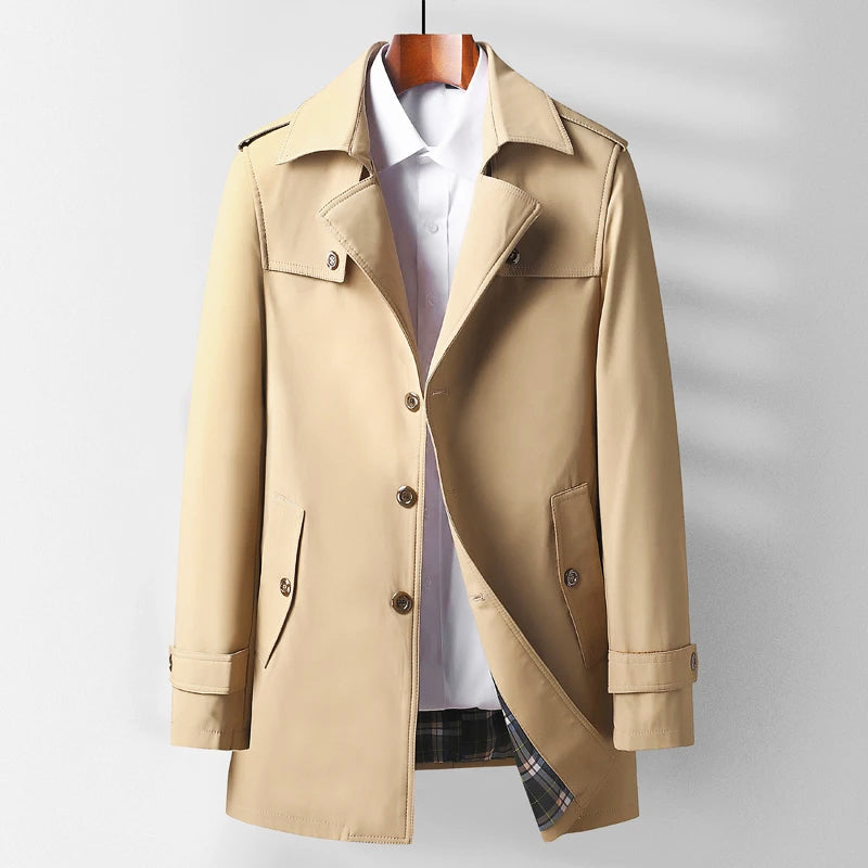 Tailored Single Breasted Trench Coat Notch Lapels