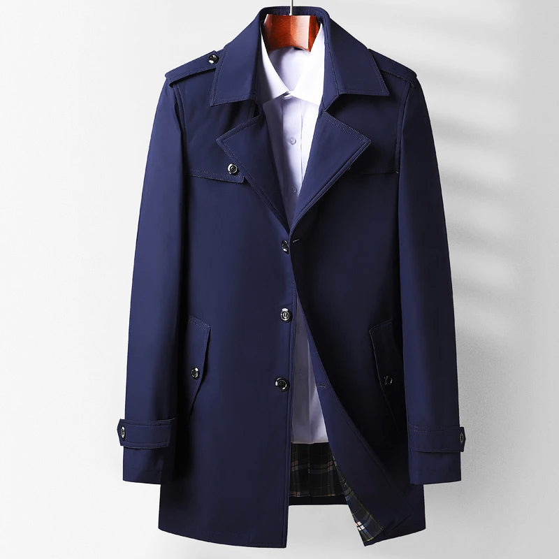 Tailored Single Breasted Trench Coat Notch Lapels