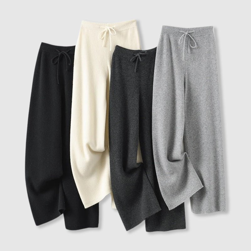 Wide Leg Cashmere Blend Knit Pants Drawstring
