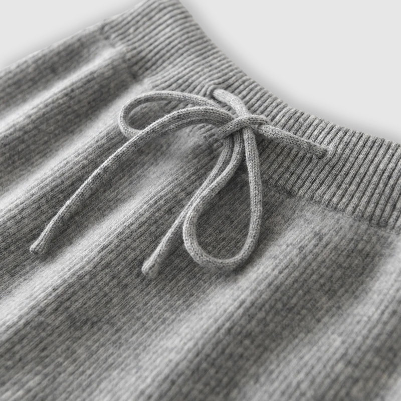 Wide Leg Cashmere Blend Knit Pants Drawstring
