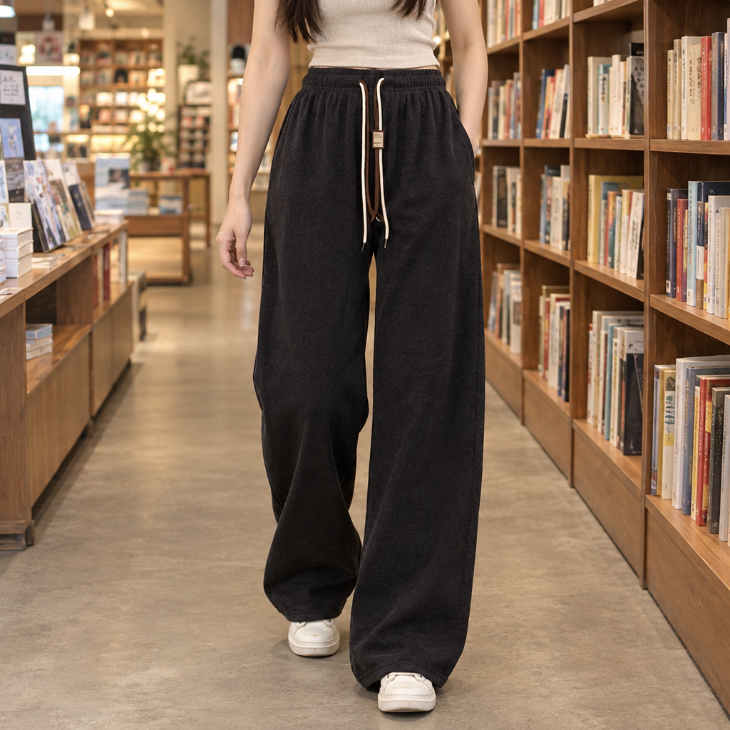 Wide Leg Elastic Waist Drawstring Pants