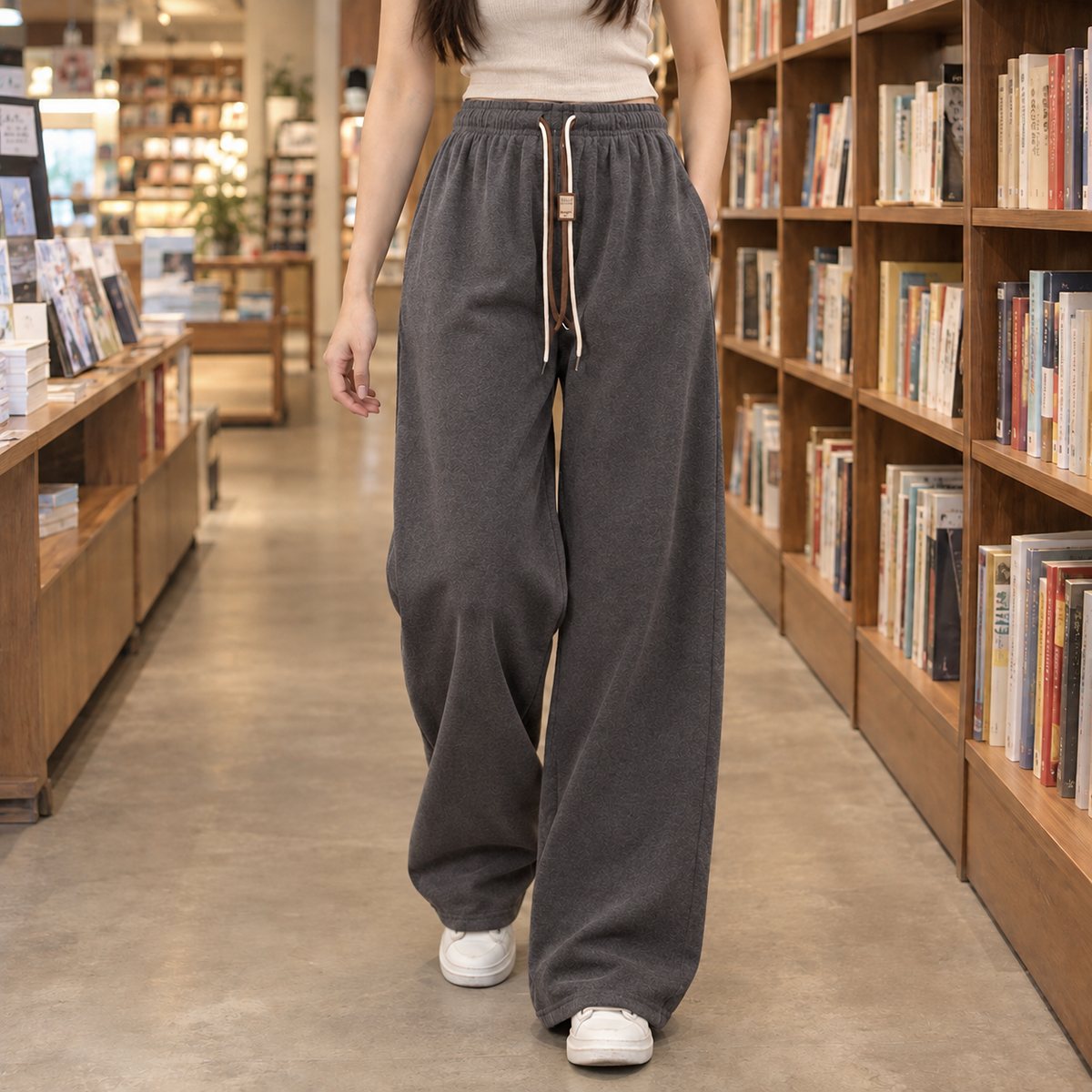 Wide Leg Elastic Waist Drawstring Pants