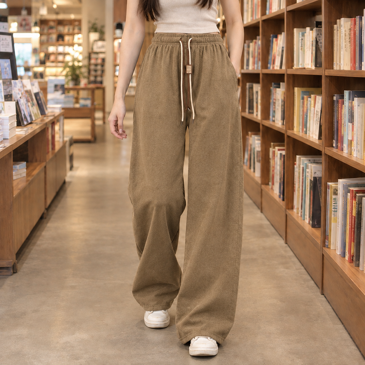 Wide Leg Elastic Waist Drawstring Pants
