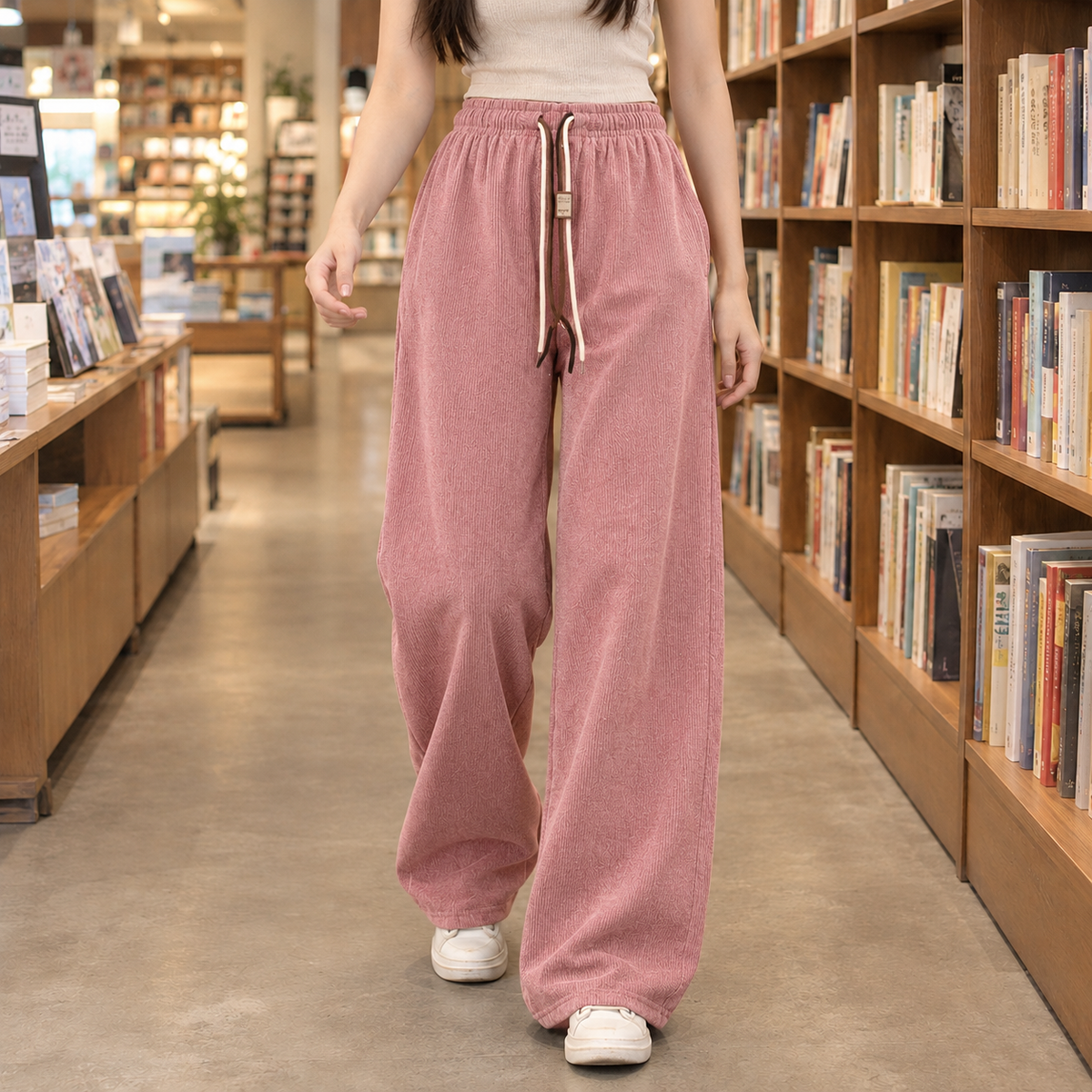 Wide Leg Elastic Waist Drawstring Pants