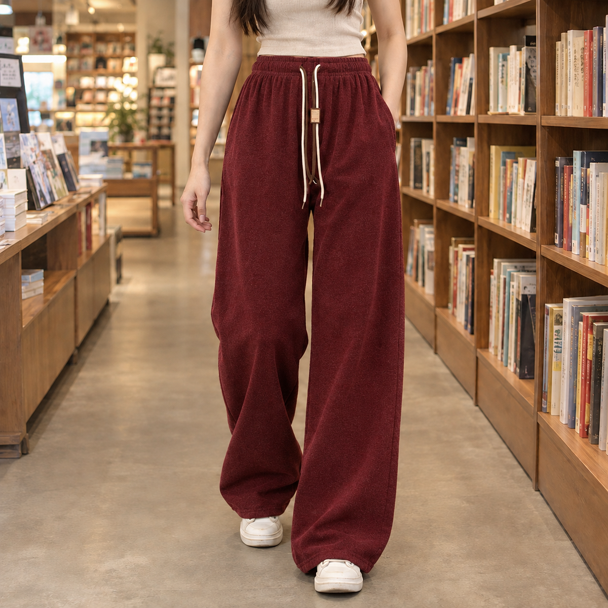 Wide Leg Elastic Waist Drawstring Pants