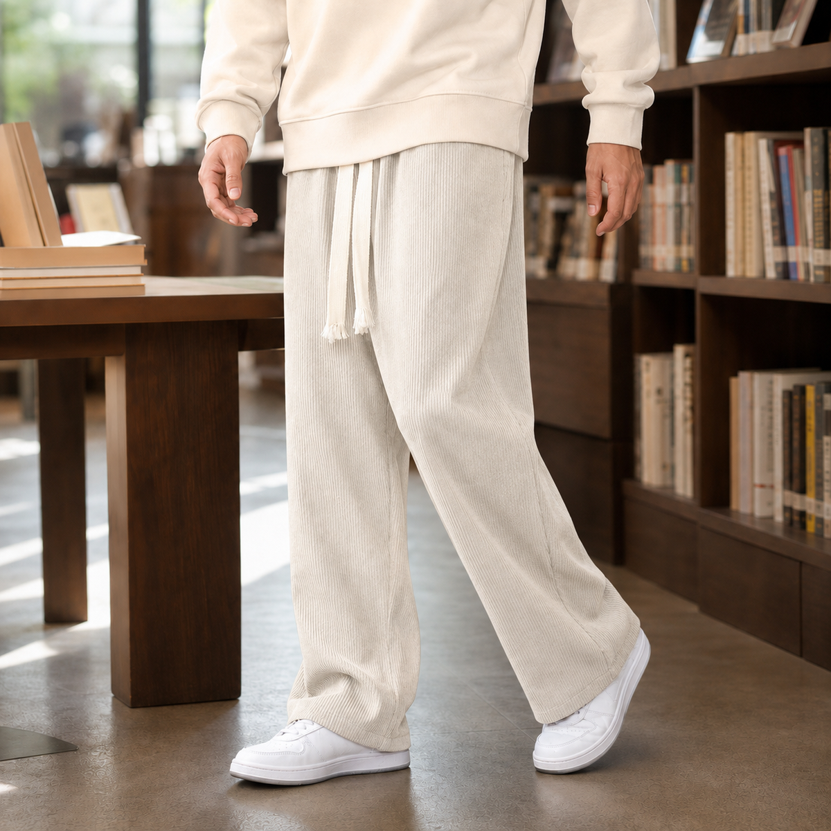 Wide Leg Ribbed Drawstring Pants