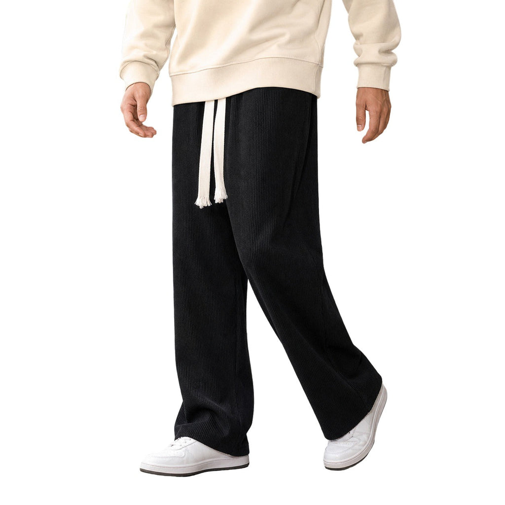 Wide Leg Ribbed Drawstring Pants