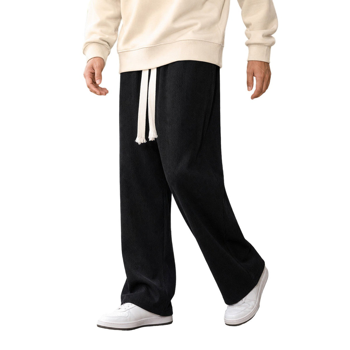Wide Leg Ribbed Drawstring Pants